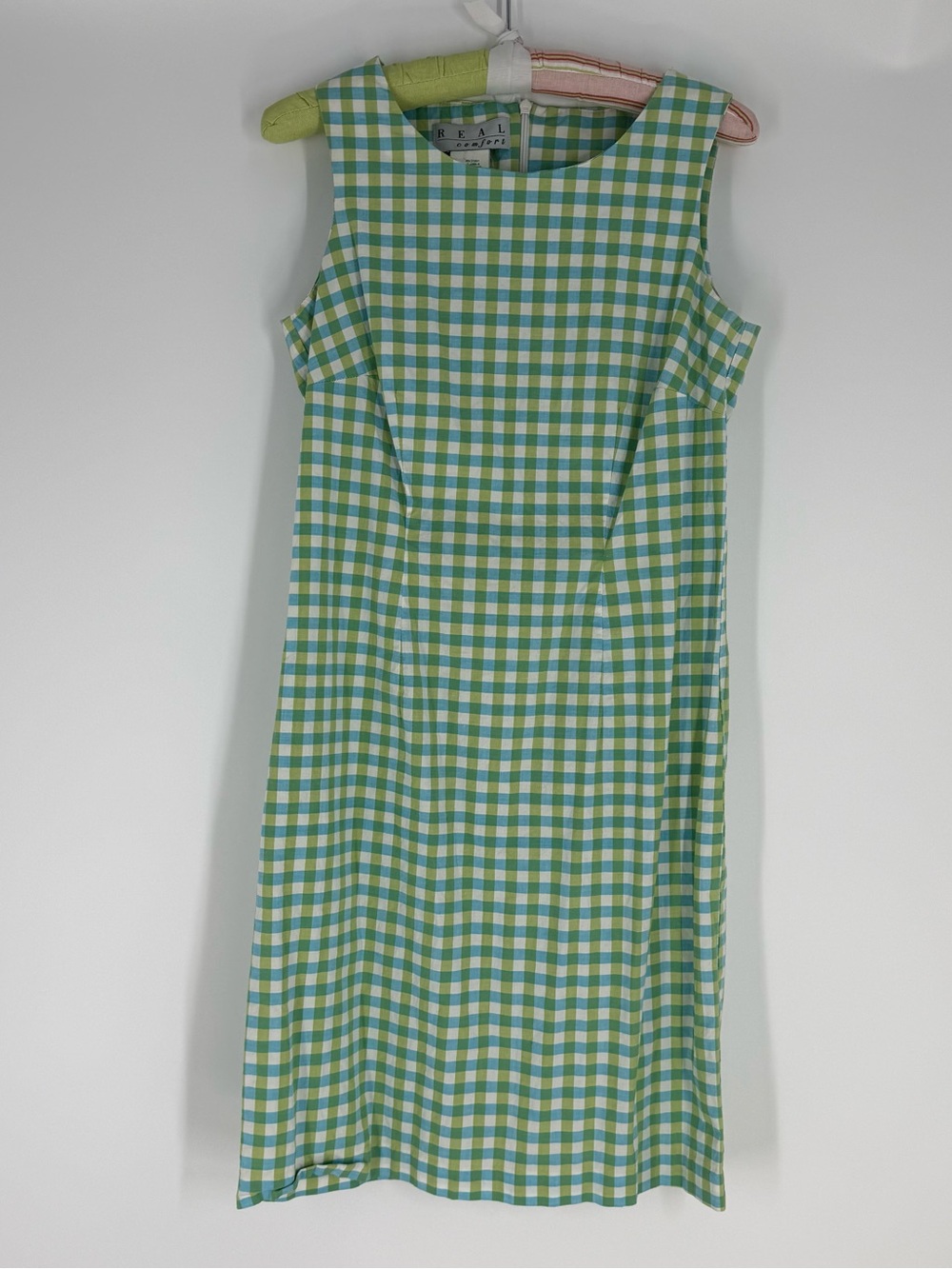 Vintage Green and Blue Gingham Shift Dress 97% Cotton Small